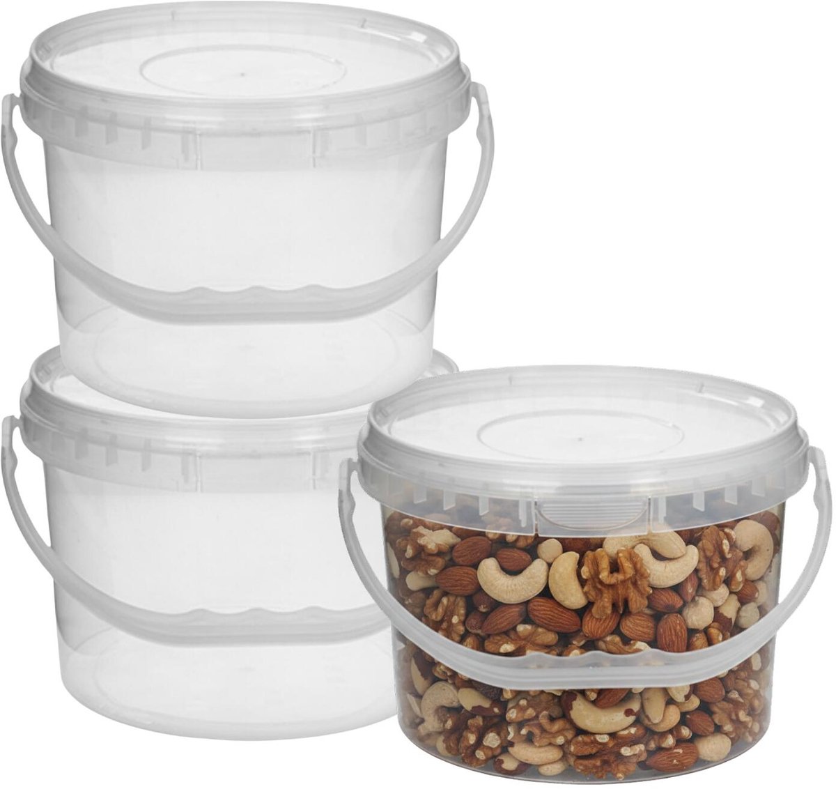 CM Opslag emmer/box met deksel en handvat - 3x - transparant - 7.5 liter - voedsel - dierenvoer - korrels - lege containers - wecken