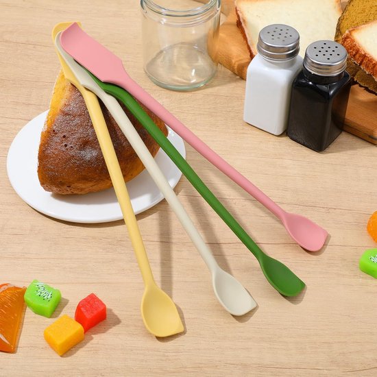 4-delige mini siliconen spatel, multifunctionele deegschraper, dubbelzijdig kleine keukenschraper, siliconen spatel, herbruikbare roerder voor bakken, koken en roeren (4 kleuren) — afbeelding 2