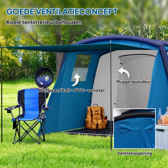 Opblaasbare tent - pblaasbare glamping tent - Waterdicht - Tot 6 personen - Blauw - Camping - Tuin - Glamping - 440L x 280 B x 195 H cm — afbeelding 2