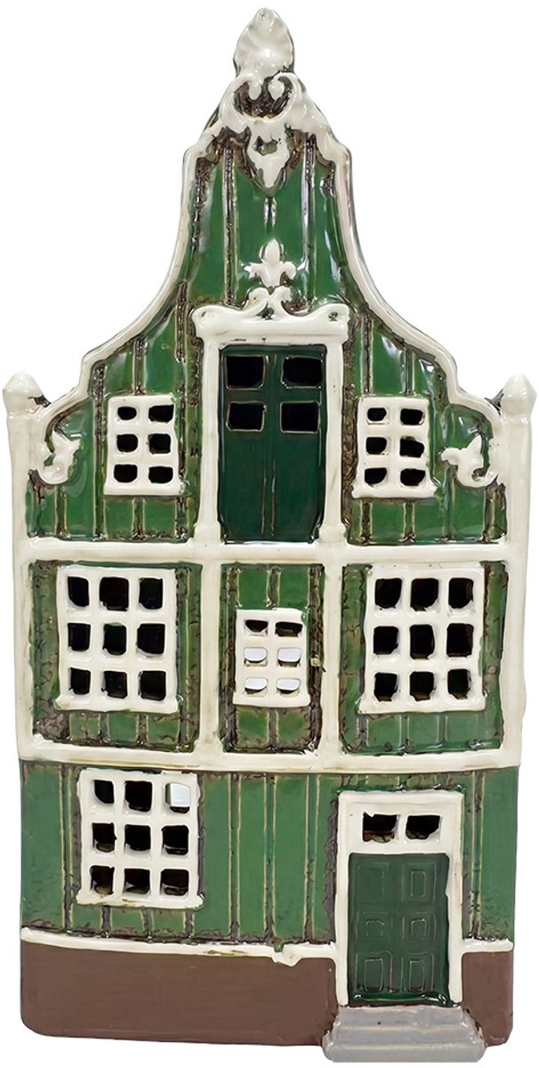 Clayre & Eef Waxinelichthouder Huis Groen Keramiek
