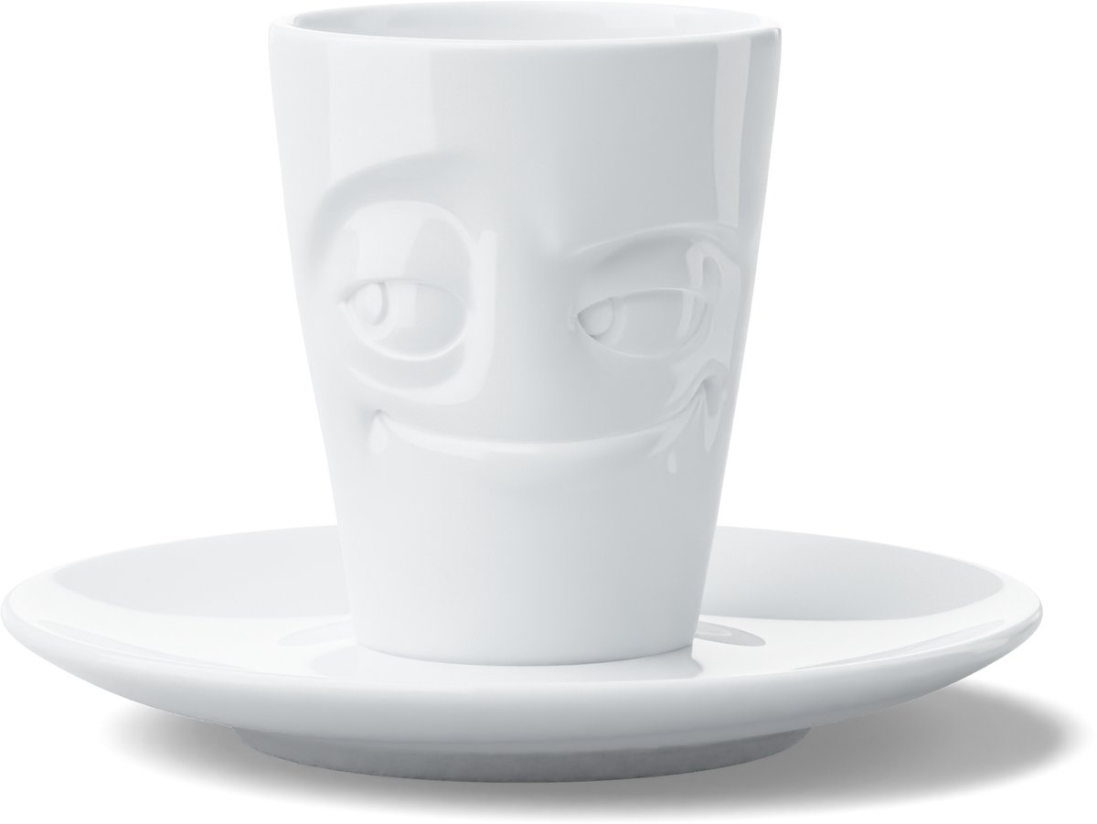 Tassen espresso kop en schotel 80 ml met ondeugend gezicht