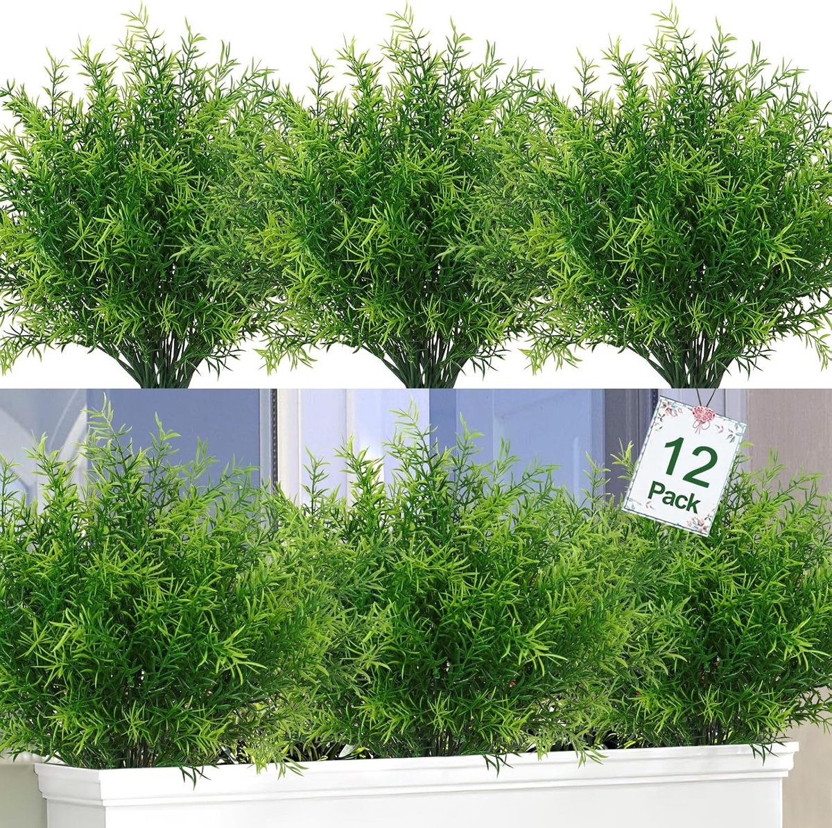 Nepplanten Kunstmatige Bloemen en Gras Struiken - 12 Bundels Faux Planten voor Tuin en Binnengebruik, UV-bestendig Boston Varen en Groenstruik voor Veranda en Vensterdozen