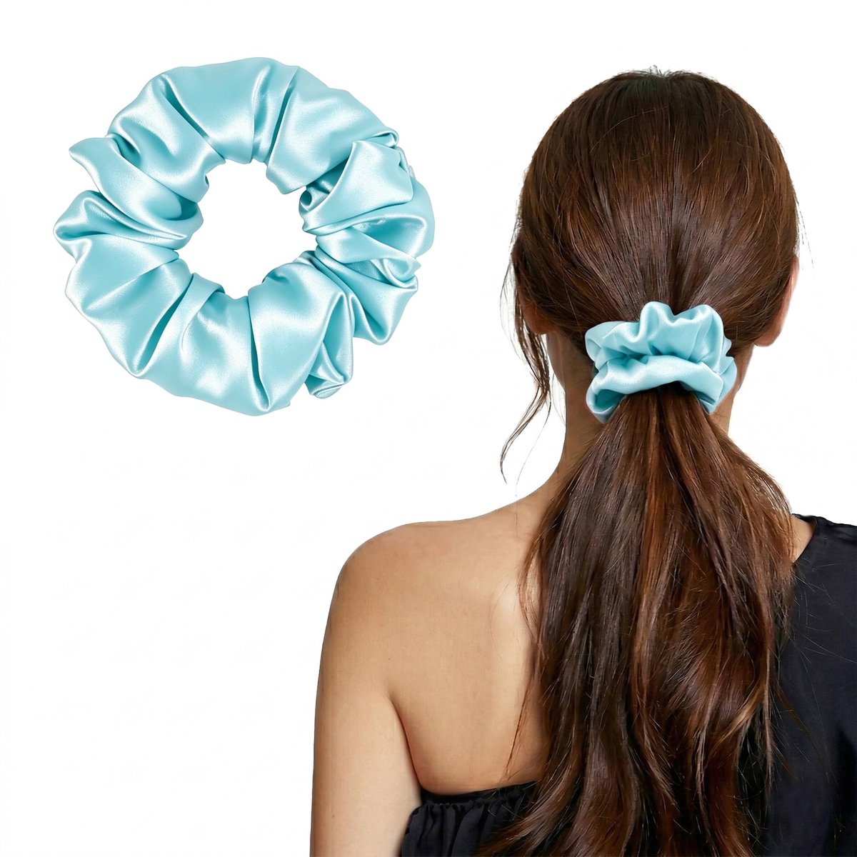 ZLYC Haarelastiekjes voor dames en meisjes, 100% zijde, pure moerbeizijde, 19 momme, zijden haarringen (effen lichtblauw), 3,5 cm