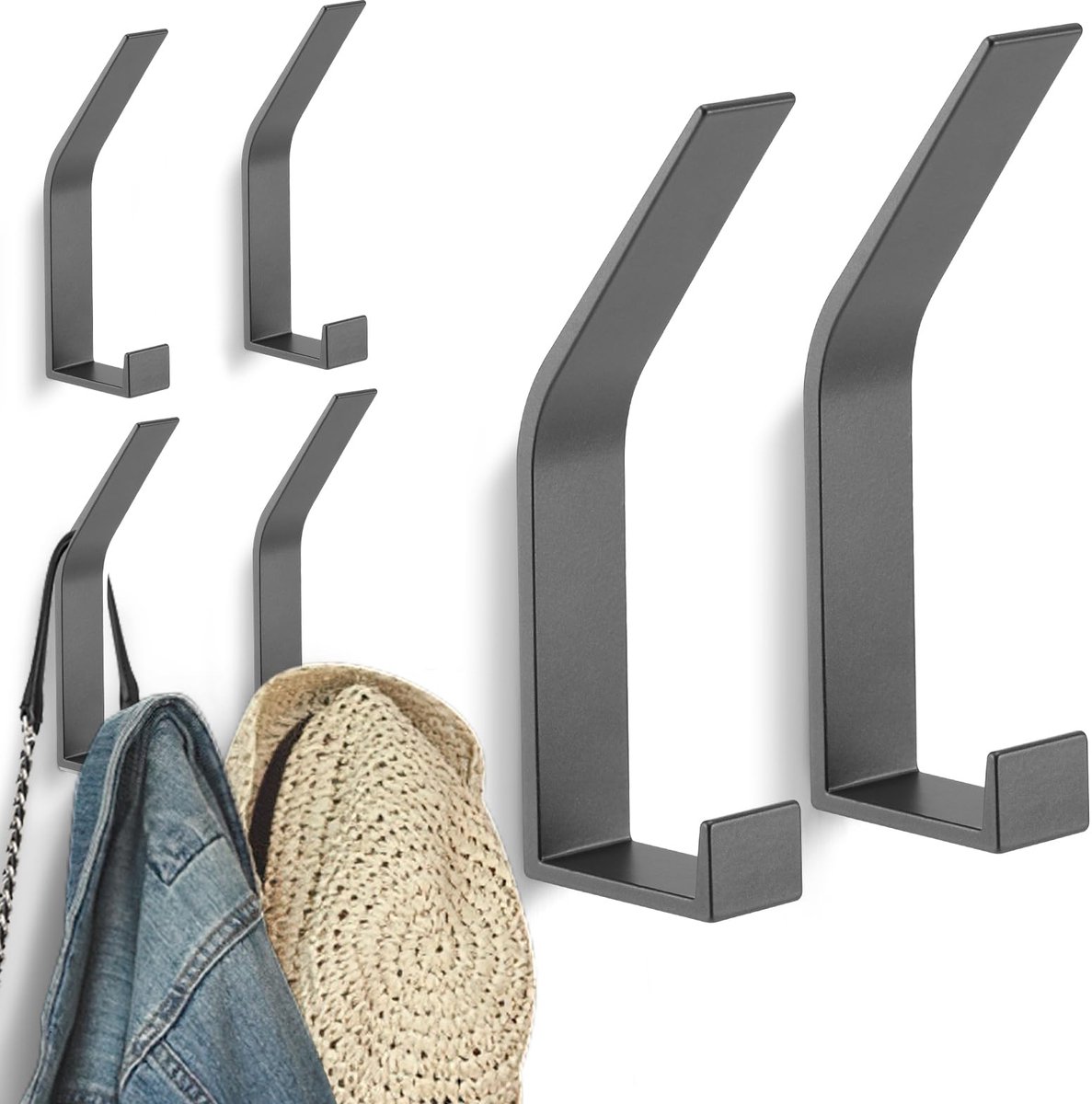 6 stuks kapstokhaken aan de muur gemonteerd, moderne wandhaken voor het ophangen van kleding, jas, sjaal, tas, handdoek, sleutel, pet, beker, hoed (grijs, onzichtbaar schroefontwerp)