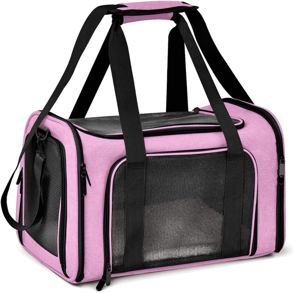 Transporttas voor katten en honden, hondentransportbox, opvouwbare kattentransportbox, draagbaar, 5 kg, kattenhonden, draagbox voor middelgrote honden, katten (roze, L 50 x B 34 x H 34 cm)