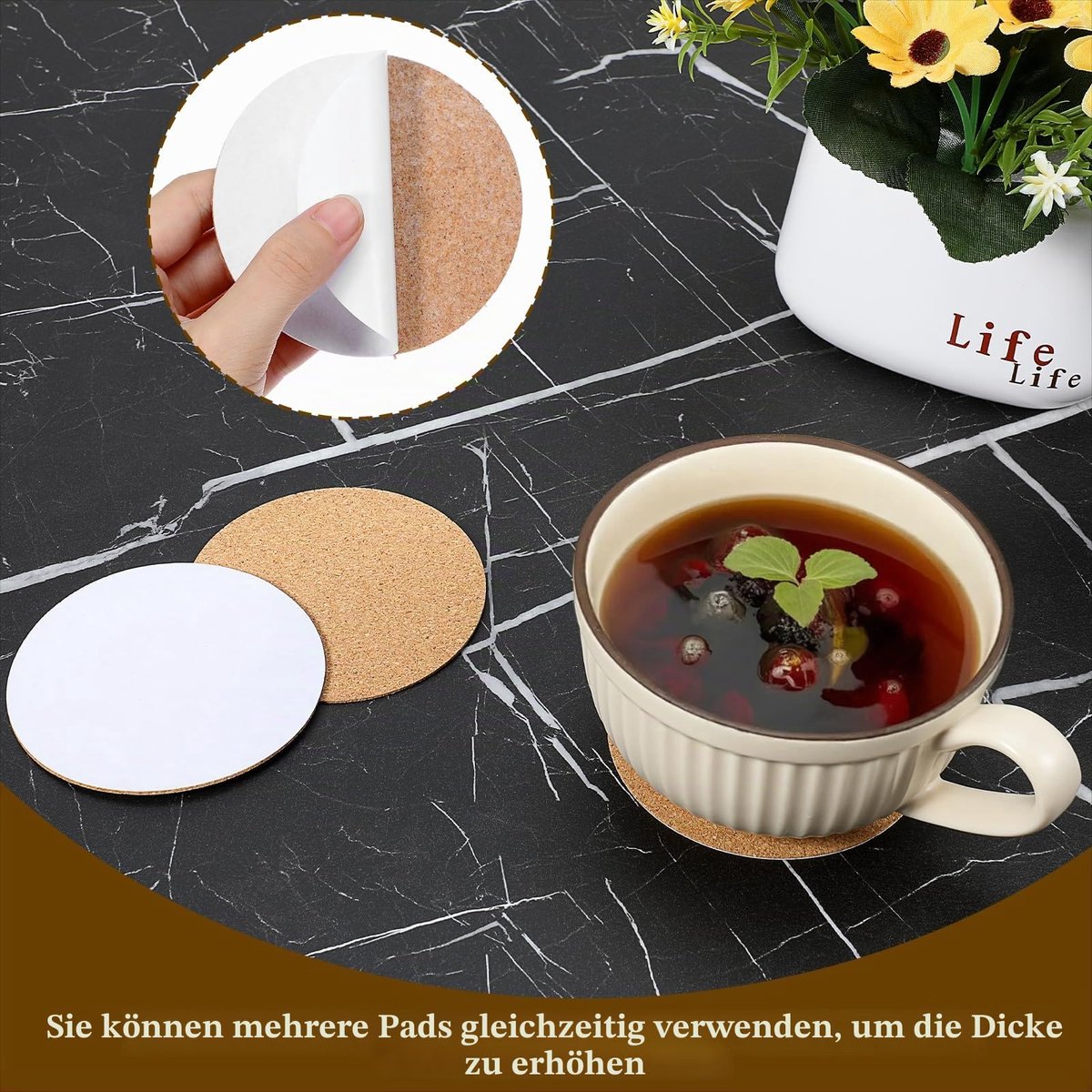 30 stuks zelfklevende kurken onderzetters, 8 cm, kurkpads, ronde isolatie, kurk, draagplaten voor thuis, restaurant, kantoor, doe-het-zelf, kurken onderlegger, kleine potten, knutselwerk, meubels