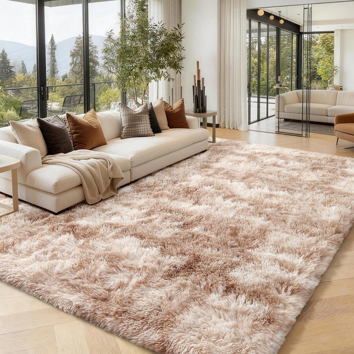 Tapijt voor de woonkamer, antislip onderkant, zacht, wollig, extra groot, wasbaar, modern tapijt voor hal, kinderkamer, slaapkamer, camel, 160 x 220 cm