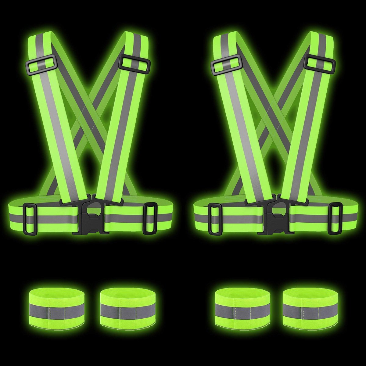 Veiligheidshesjes en 4 Reflector Armbanden - Hoge Zichtbaarheid & Verlichting voor Fietsen, Joggen, Motorfiets