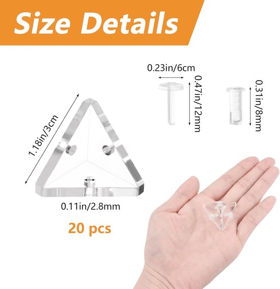 Acryl hoekbeugels, transparant, 3-gats hoekbeugel met klinknagels voor versterking, verbinding van meubels (21 mm x 21 mm), 20 stuks — afbeelding 4