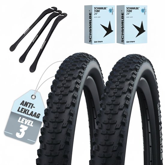 2x Schwalbe Smart Sam Fietsbuitenband 24x2,10 (54-507) MTB-Allrounder met ADDIX Compound, E-Bike Ready tot 25 km/h + SCV Klik-ventiel binnenbanden + 3 MSZweirad bandenlichters