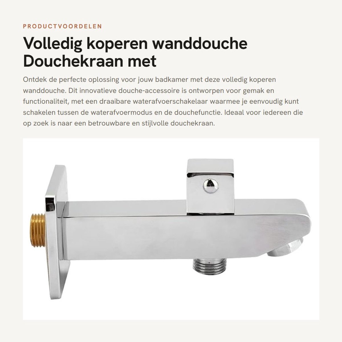 Dailygoods- Douchekraan G1/2 - Volledig Koper - Draaibare Waterafvoerschakelaar - Douche-accessoire - Roestbestendig - 14,5 x 6,5 x 3 cm - Douchekop