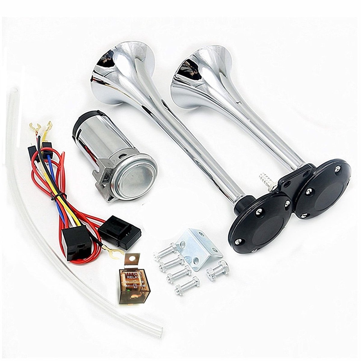 Dailygoods - Hoorn 150db - Luchthoorn auto - Dubbele buis luidspreker - Chroom - Compressor luchtpomp - Geschikt voor 12V voertuigen - YYDA812