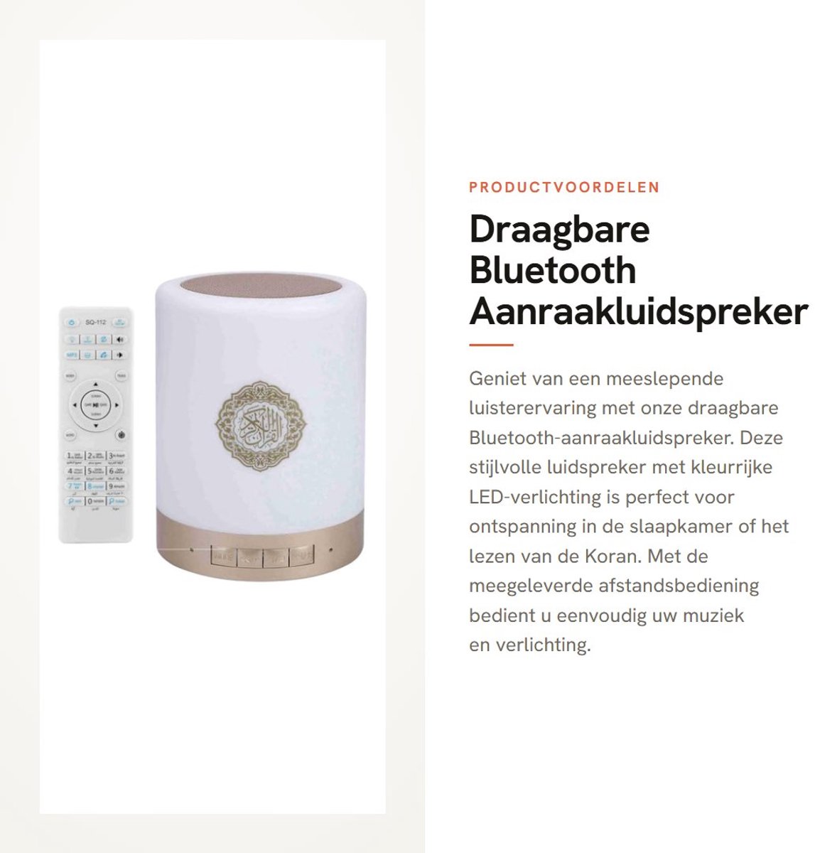 Dailygoods - Draagbare Bluetooth Aanraakluidspreker - Kleurrijke LED - Afstandsbediening Inclusief - Ideaal Voor Slaapkamer - Perfect Voor Koran Lezen
