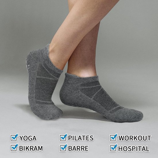 Sokken voor dames en heren, anti-slip pilatesokken maat 4-8 9-12, valpreventie enkelsokken voor hardlopen, ballet, dansen, ziekenhuis, thuistraining, yoga, fitness. — afbeelding 5