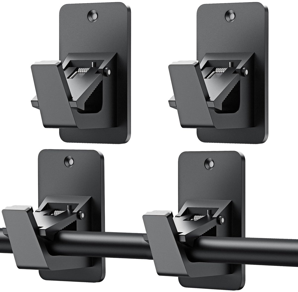 Dailygoods- Gordijnroede Houder Zelfklevend - Houder Voor Gordijnroede Zonder Boren - 4 Stuks - Geschikt Voor Woonkamer/Badkamer/Slaapkamer - Zwart - Gordijnhaak