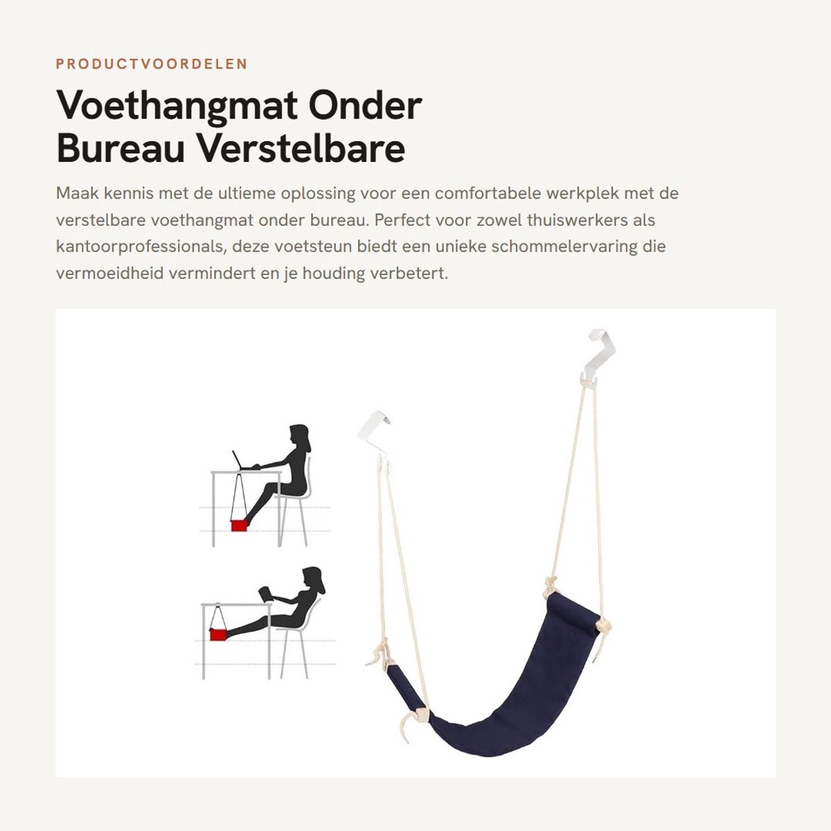 Dailygoods- Voetsteun Verstelbaar - Voethangmat Onder Bureau - Ademend - Draagbaar - Kantoor Thuis - Comfortabel en Gezond