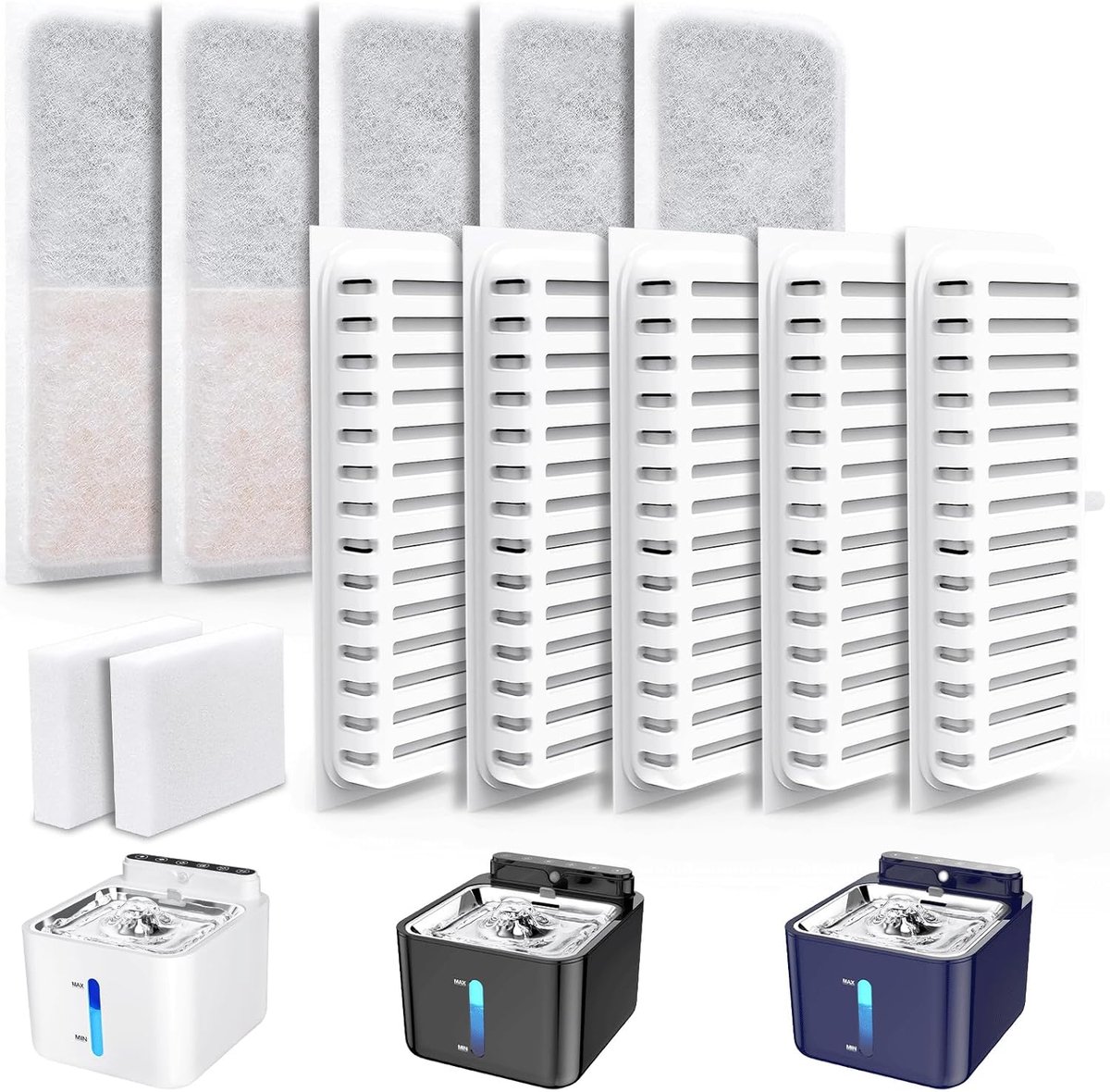 10st Kattenfontein Filter + 2st Sponzen, Vervanging Kattenfontein Filter, voor Kattenfontein met Bewegingssensor (Bijgewerkte Versie)