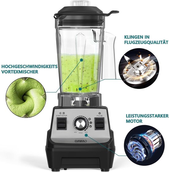 Krachtige Blender - Mixer Keuken - Gezonde Drankjes Maken - 6 Roestvrijstalen Messen - 1.8L Kan - Zwart — afbeelding 5