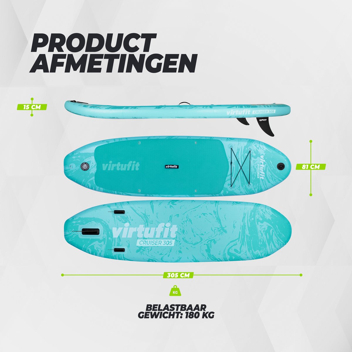 VirtuFit Cruiser Opblaasbaar SUP Board 305 cm - Max. 180 kg - Complete Set - Incl. Kajak Zitje, Peddel, Pomp, Tas & GoPro-mount - Stand Up Paddle Board - Beige – foto 7