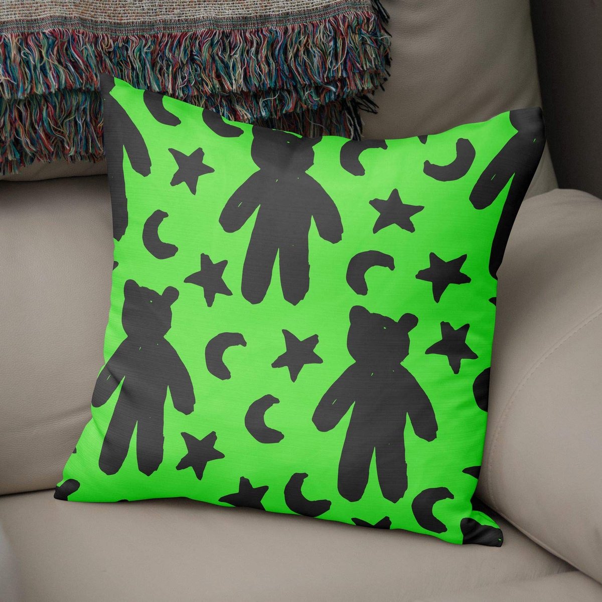 Kussenhoes Neon groen & Fume, gooien kussenhoezen, home decoratieve kussenslopen voor woonkamer, bank, slaapkamer, maat: 43x43 cm - ontworpen en vervaardigd in Turkije