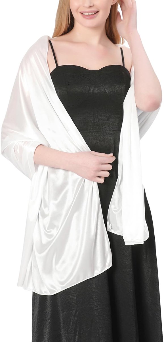 Damessjaal van zijde, satijn, elegant, voor bruiloft, strand, feest, avond, herfst, winter, lente, zomer, effen kleur, stola