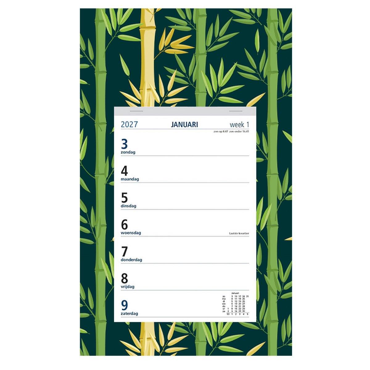 Castelli - weekkalender op schild 2027 - ringband - 2 weken overzicht - formaat 20x33cm - dessin schild Bamboe