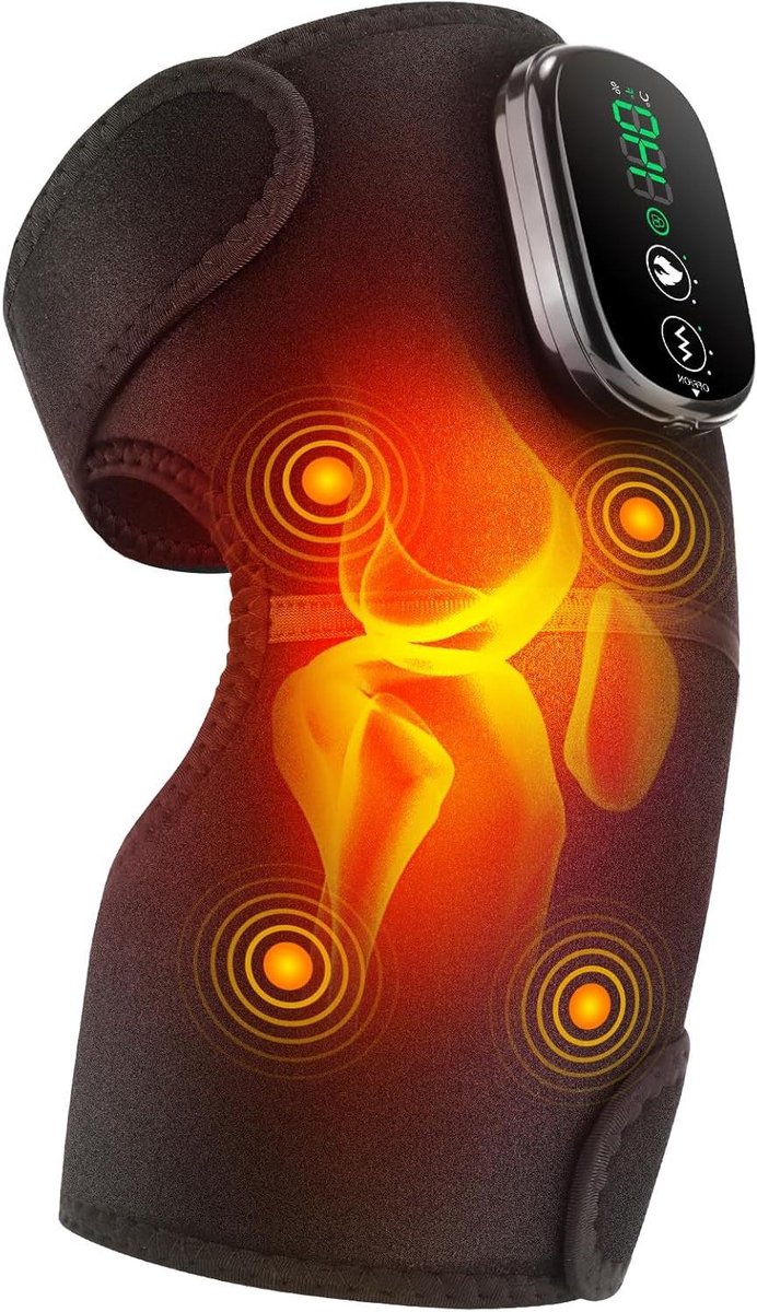 Verwarmde Knieband - Verwarmend Brace - Spierontspanning Comfort - 4 Ingebouwde Motoren - 5000mAh Batterij - Zwart