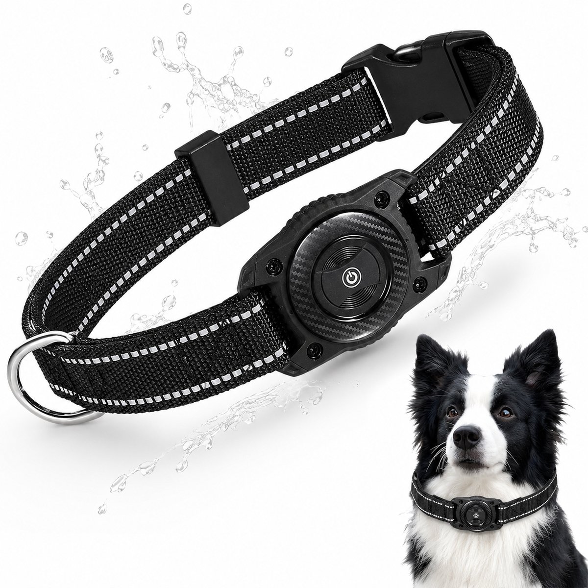 Daity 1 stuk - Trackinghalsband, waterdichte halsband voor huisdieren met een trackertag voor Apple Find My (alleen iOS) (zwart, L)