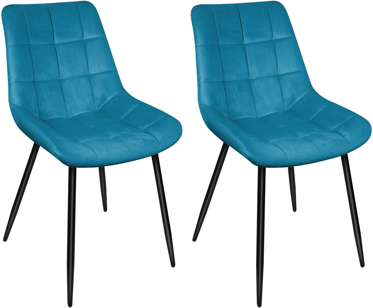 PIPIPOXER Eetkamerstoel - Set van 2 -Industrieel-Gestoffeerde Stoelen -Fluwelen - Metalen Poten-Draagvermogen 120 kg-blauw