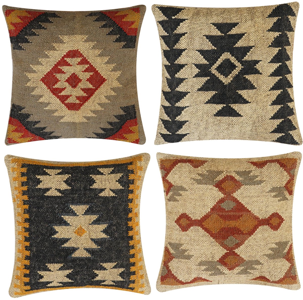 Handgeweven Kelim Kussensloop 18x18 Vierkant Indiase Outdoor Kussens Cover Decoratieve Sierkussenslopen Jute Wol Kussenhoes Boho Kussenhoezen voor Home Decor