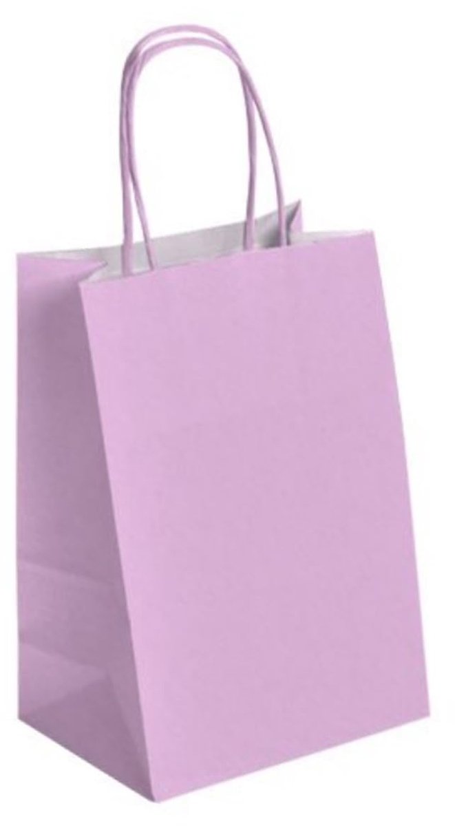 Set van 50 Papieren Draagtassen - Lila - Licht Paars - 18x8x24cm - Hoogwaardige Kraft Papieren Tassen - Met Gedraaide Handvatten - Ideaal voor Winkelen en Verpakken