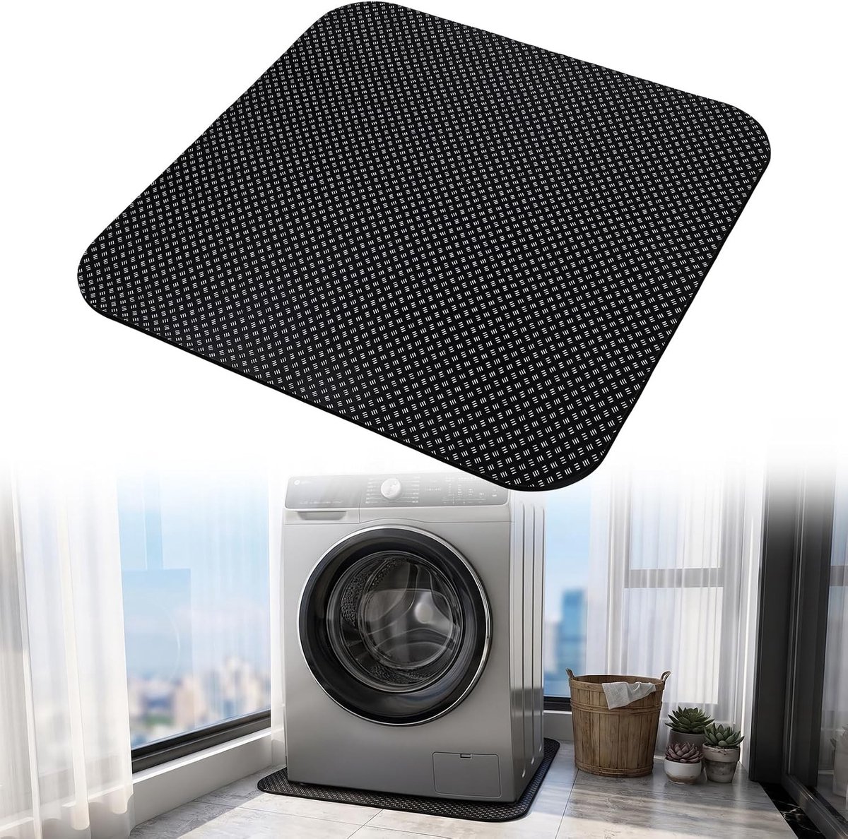 Anti-trillingsmat voor wasmachine en droger, waterdicht en dubbelzijdig, snijbaar voor fitnessapparaten en meer, 60 x 60 cm