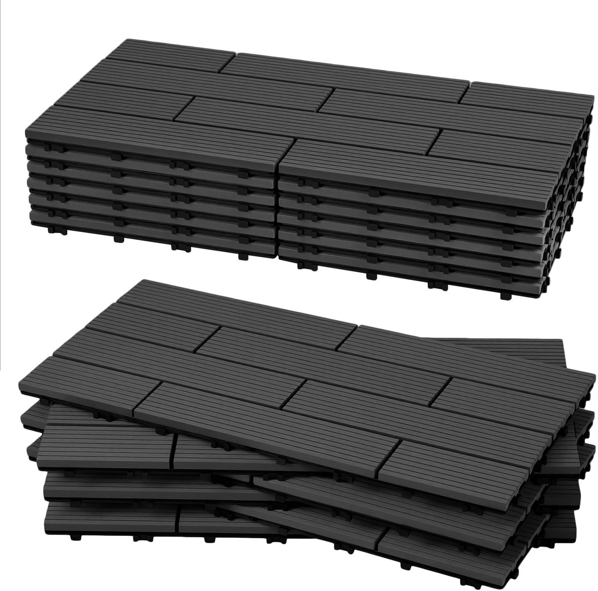 Terrastegels WPC Vlondertegels 12 Latten - 6 Stuks - 60 x 30 cm 1 m² - WPC Composiet Kunststof - Makkelijke en Snelle Montage - Balkontegels - Vlondertegel Set - Onderhoudsvrij - Tuin, Balkontegels - Terrasplanken - Antraciet