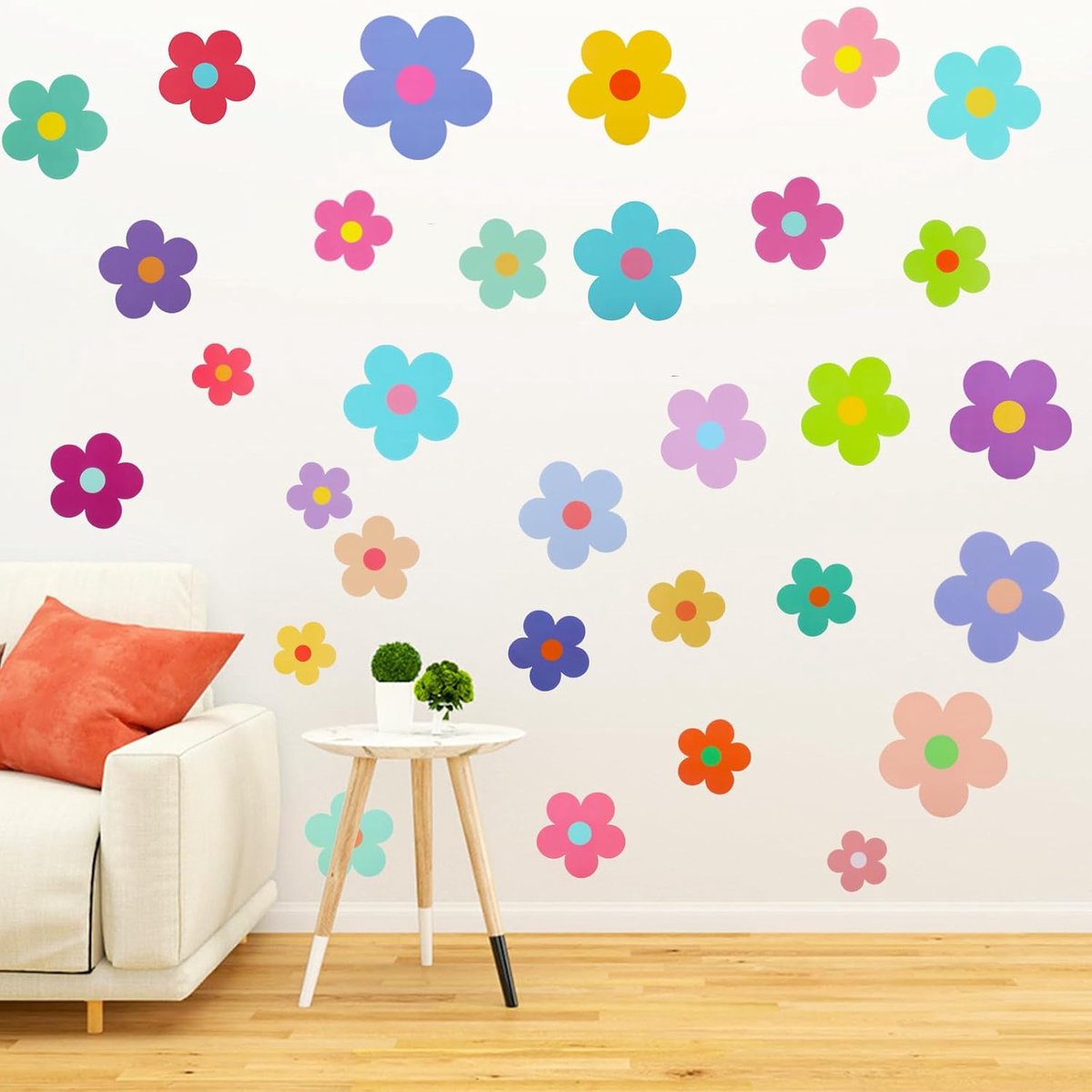 63 stuks stickers bloemen, kleurrijke muurtattoo, bloemen, muurstickers, kinderkamer, meisjes, doe-het-zelf zelfklevende boho-stickers, wandafbeelding babykamer, decoratie voor slaapkamer,