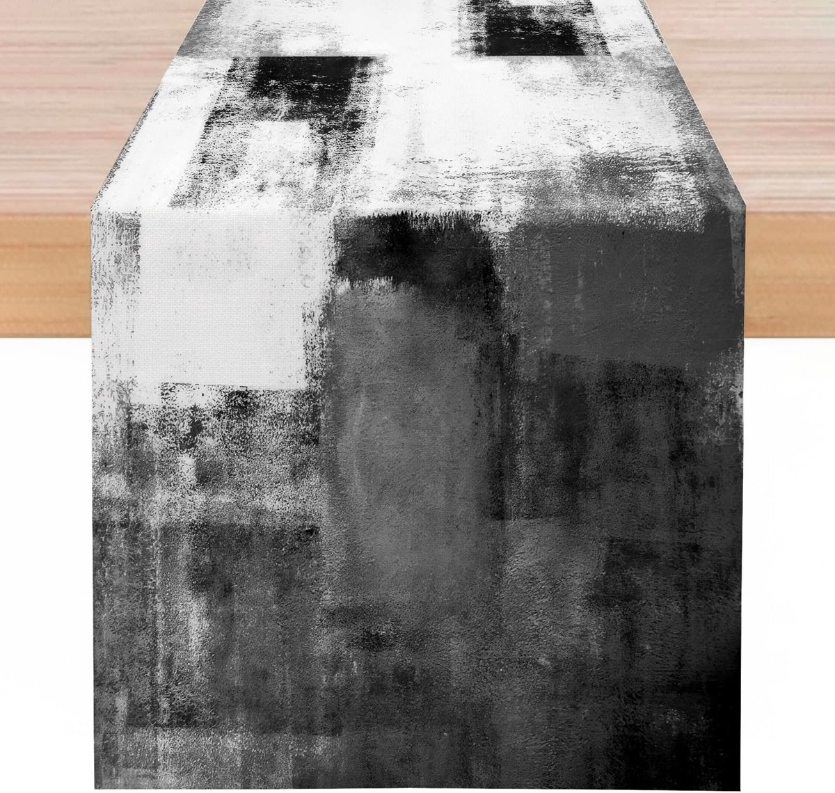 Tafelloper, modern, linnen, zwart, wit, grijs, 40 x 100 cm, decoratie, lente, zomer, herfst, winter, retro, boho, stof, tafelloper voor feestjes, vakantie, keuken, banket, bruiloft, Kerstmis