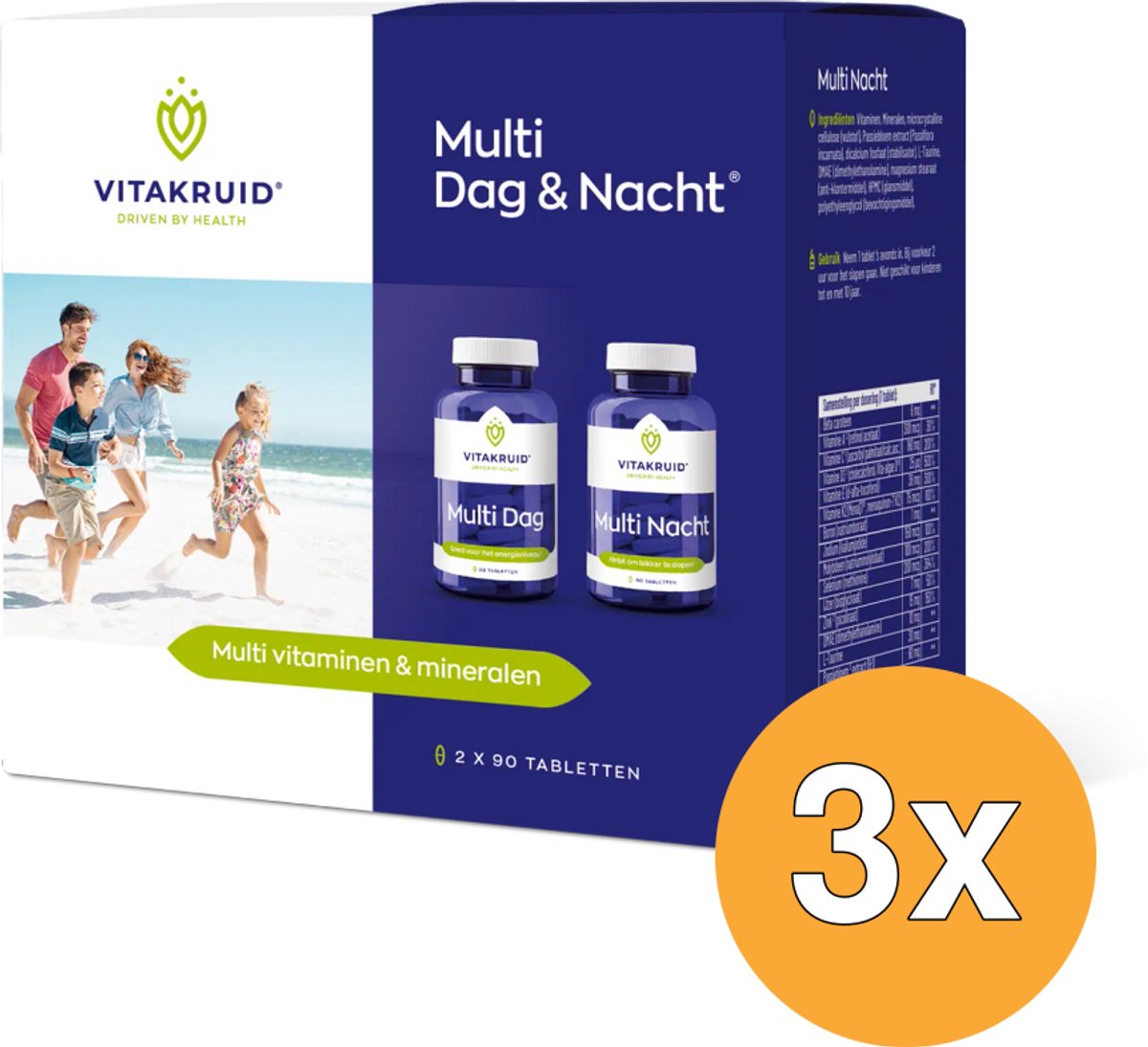 3x Vitakruid Multi Dag & Nacht HD 100% Vegan (2 x 90 tabletten)