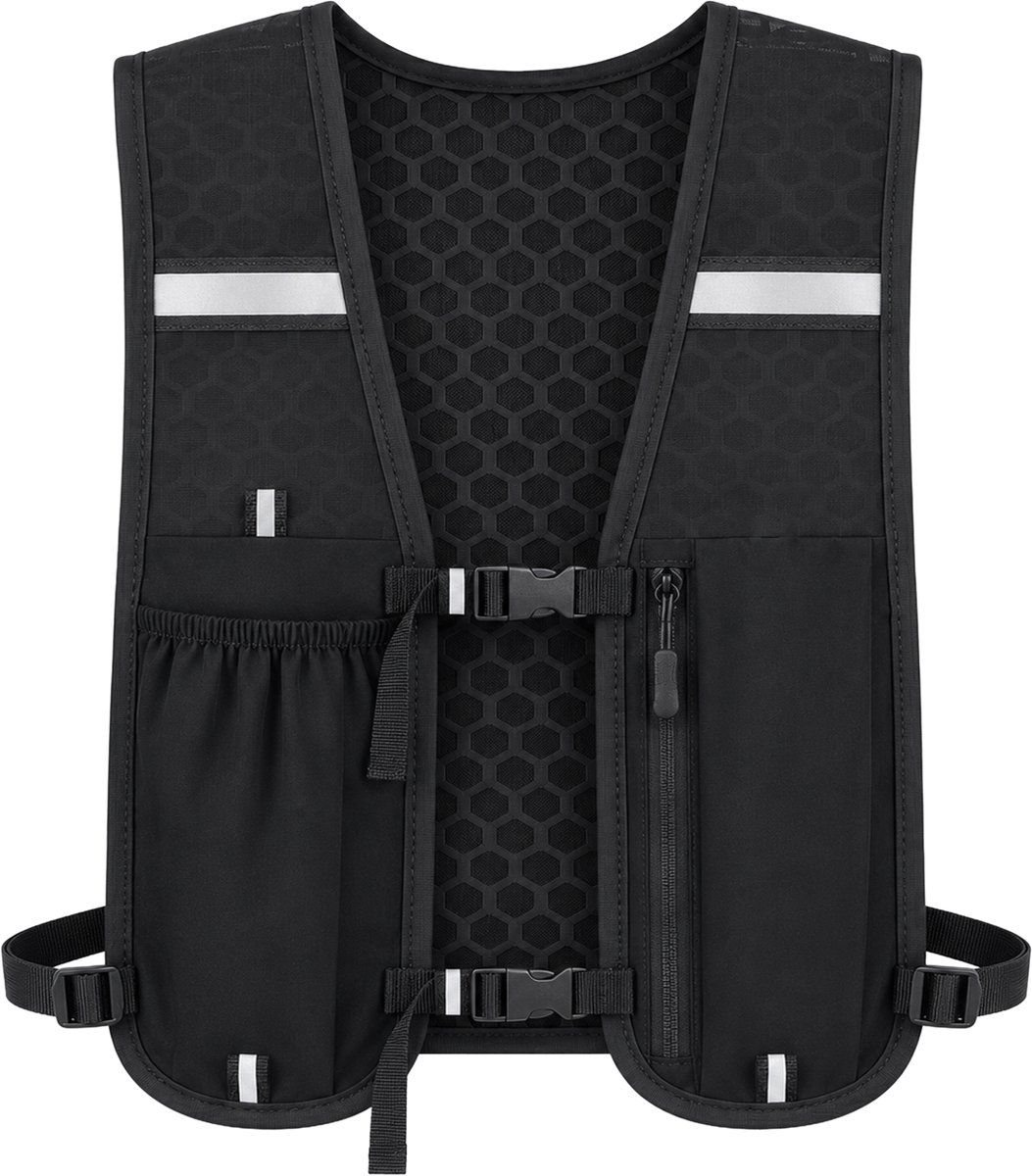 YONO Hardloopvest Reflecterend - met Telefoonhouder - Verstelbaar Hydratatievest met Flessenvak - Running Vest - Drinkhouder - Dames en Heren - Zwart