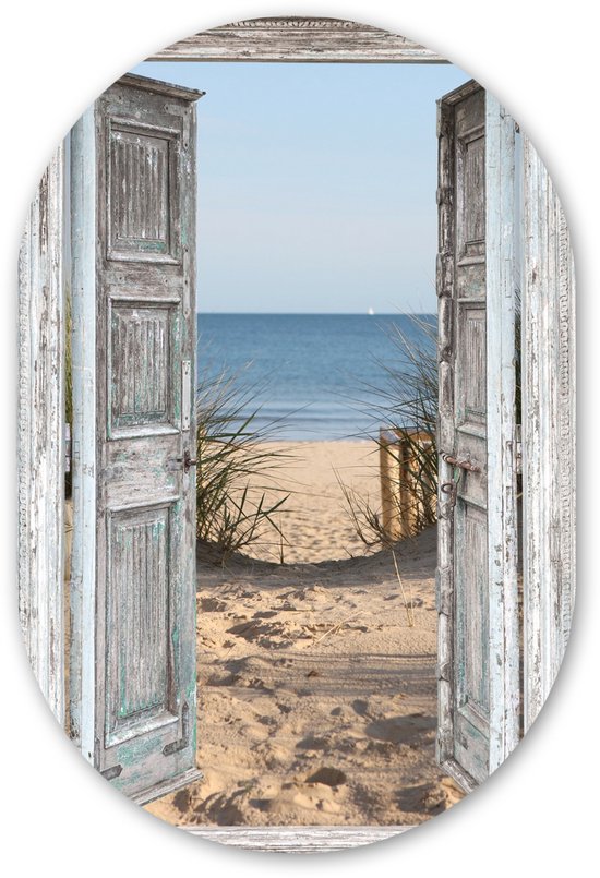 Muurovaal 80x120 cm - Ovale wanddecoratie Duin - Strand - Doorkijk - Zomer - Ovalen schilderij - Muurdecoratie woonkamer - Kamer decoratie - Schilderijen - Wandcirkel
