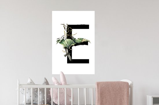Sticker Muursticker Jungle aquarelle Lettres - Jungle lettre E - 40x60 cm - feuille autocollante - sticker mural repositionnable