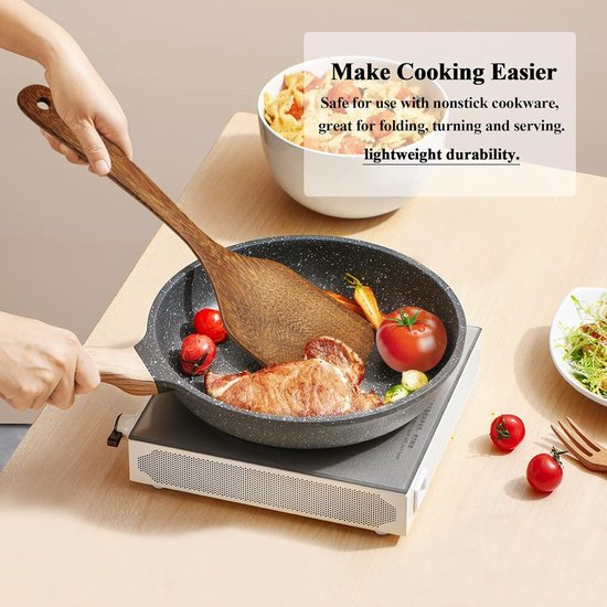 Spatel, houten lepel met gat, keukengerei, spatel, wok, spatolas, plat, houten lepel, keukengerei, spatolas, 2 stuks, voor keuken, restaurant — afbeelding 3