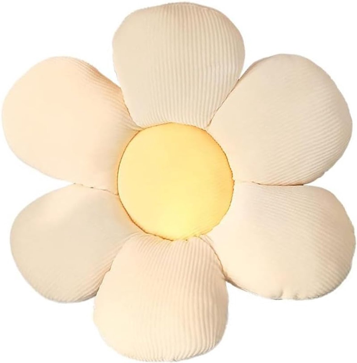 Bloemenvloerkussen Tatami, bloemvormig decor, zitkussen vloer, esthetische kamerdecoratie, schattig pluche, wit en geel, 40 x 40 cm