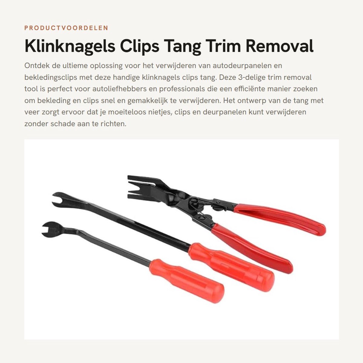 Dailygoods- Klinknagel Tang - 3-delige Bekledingsverwijderaar - Voor het Verwijderen van Autodeurpanelen - Duurzaam Metaal - Geïsoleerde Handgrepen - Schokbestendig Ontwerp
