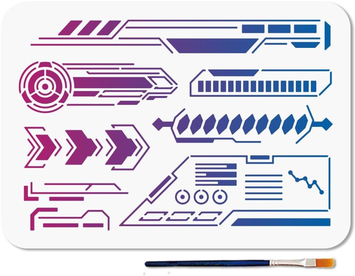 Dailygoods - Herbruikbare Mechanische Cybersjablonen Set voor Creatief Schilderen