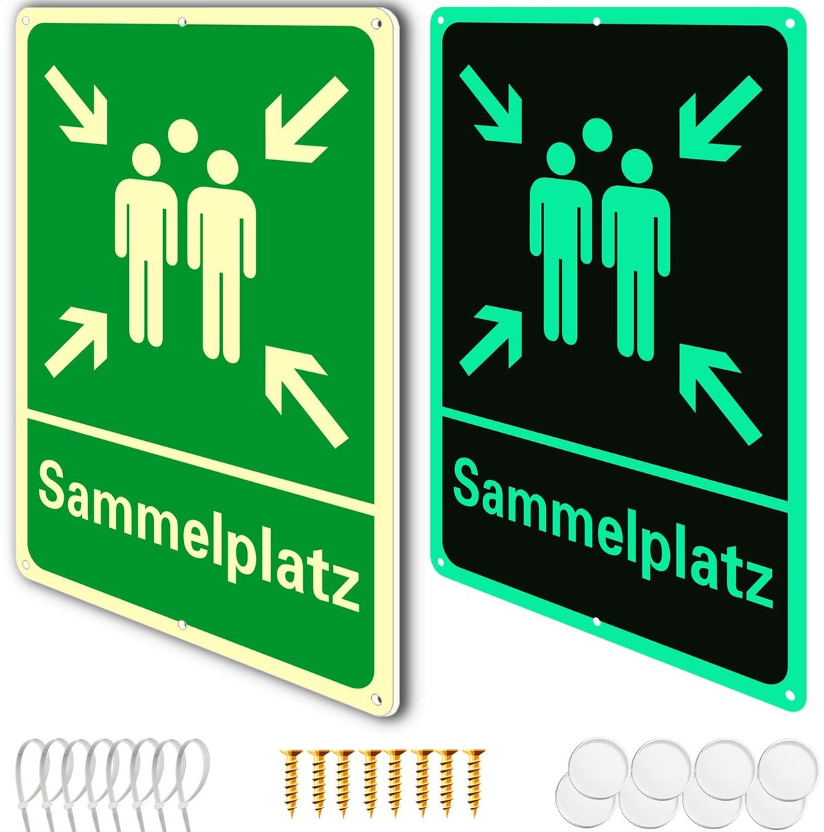Dailygoods - 2 verzamelplaatsen bord buiten aluminium DIN 7010 hardschuimplaat verzamelpunt verzamelpunt met UV, (m 20x30), bescherming, verzamelplaats bord oplichtend buiten (veiligheidsborden)