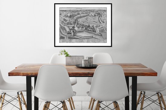 Cadre photo avec poster Zwart et Wit- Plan de la ville - Eindhoven - Zwart et Wit - 80x60 cm - Cadre poster - Carte