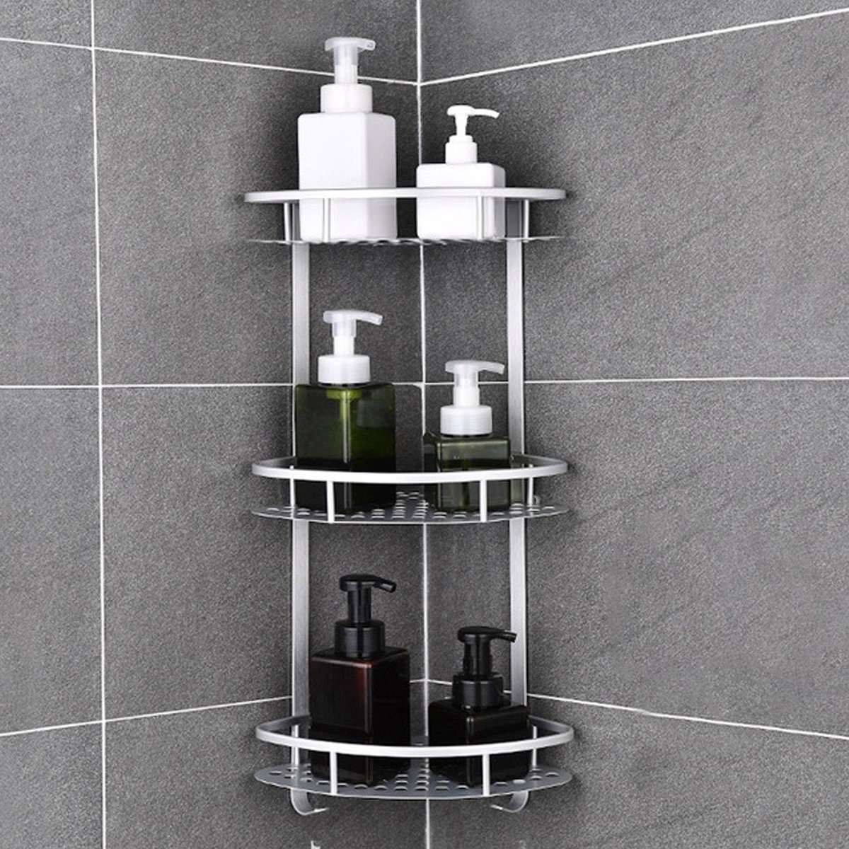 Douche Plank 3 Niveaus Hoek Douche Rek Wandmontage Badkamer Hoek Plank Ruimte Aluminium Hol Gesneden Ontwerp Douche Caddy Voor Toilet Keuken