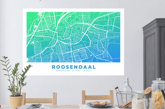 Muurstickers - Sticker Folie - Stadskaart - Roosendaal - Blauw - 120x80 cm - Plakfolie - Muurstickers Kinderkamer - Zelfklevend Behang - Zelfklevend behangpapier - Stickerfolie