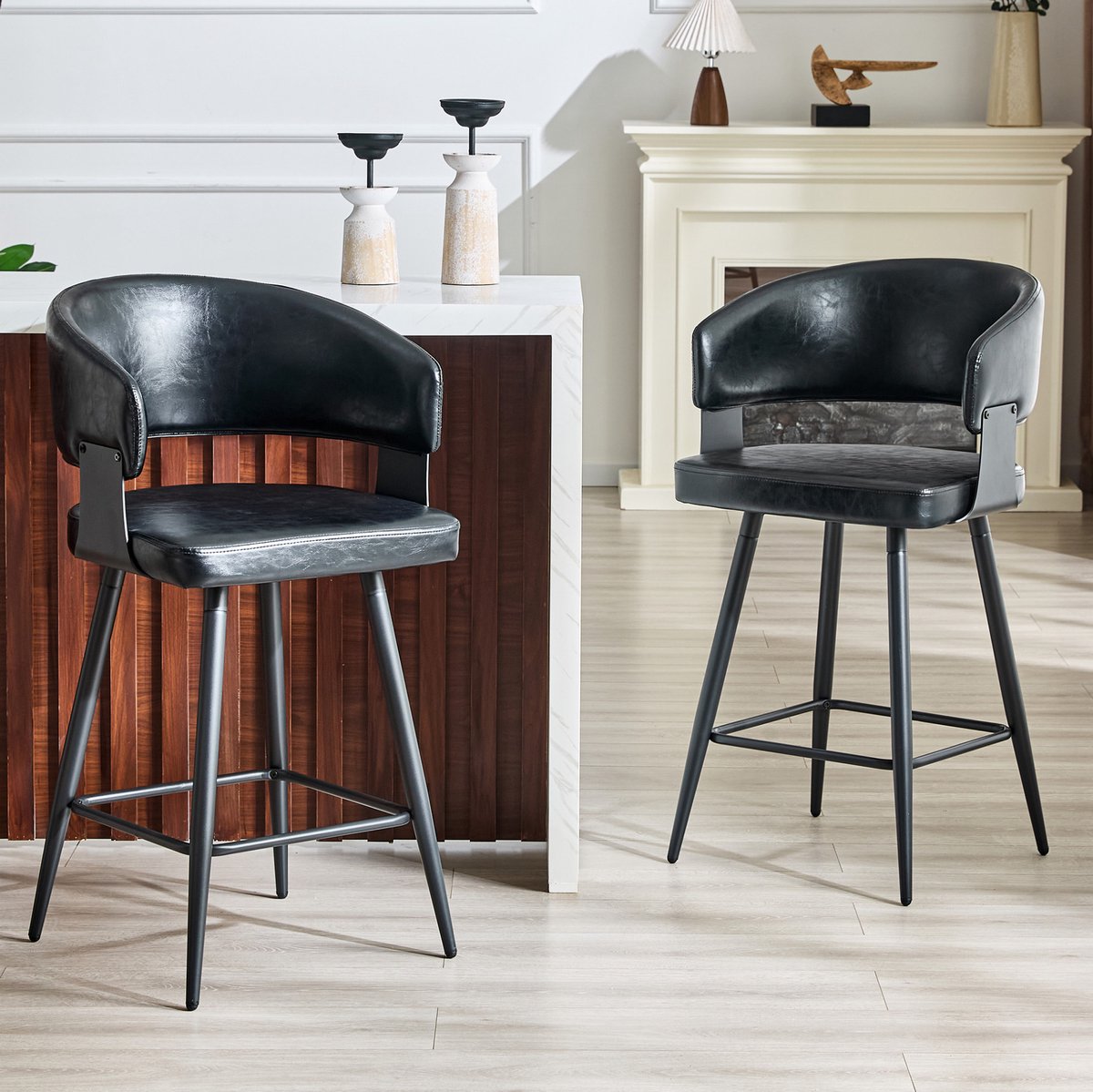 MIVRAY Eetkamerstoel 83 Cm Modern Gepolsterd Met Rugleuning En Armleuningen Voor Keuken Restaurant Hotel Metaal Zwart Kunstleer