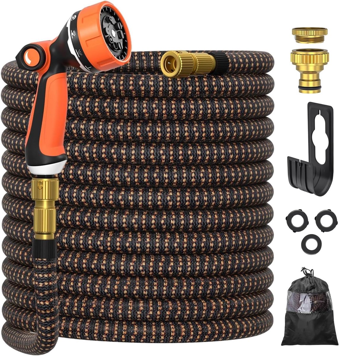 50ft uitbreidbare tuinslang, tuinslangpijp met 10 functie mondstuk, 1/2 "& 3/4" massief messing fittingen duurzaam 3750D weefsel no-kink lichtgewicht outdoor tuin flexibele waterslang