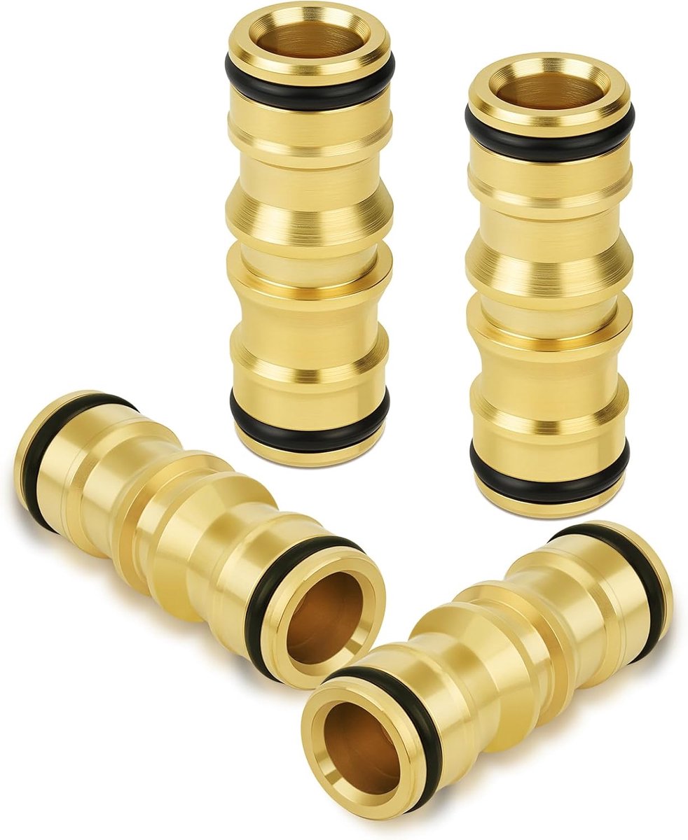 Messing buitendraad, slangverbinder, 1/2 inch, 4 stuks dubbele stekker tuinslangaansluiting, slangverlenging, stekker, voor tuin, huis, slang, autowassen, waterapparaten